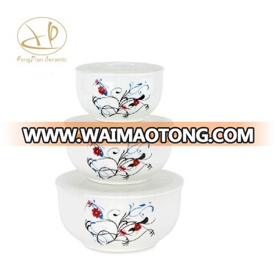 bulk buy from china- 6 Pc Ceramic Bowls Set - Food Storage Containers with Vented Lids (Butterfly)